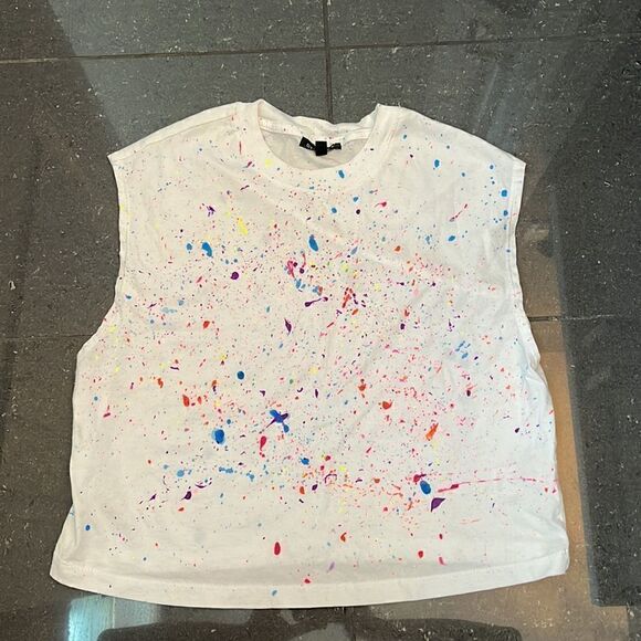 xxs white neon splatter dynamite crop tank top - Picture 5 of 7